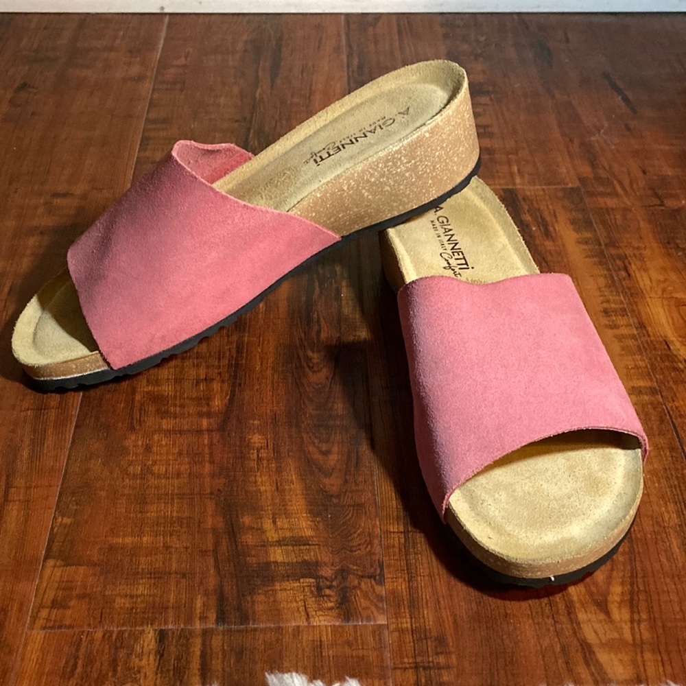 A.Giannetti suede rose color slip on sandals, size 9